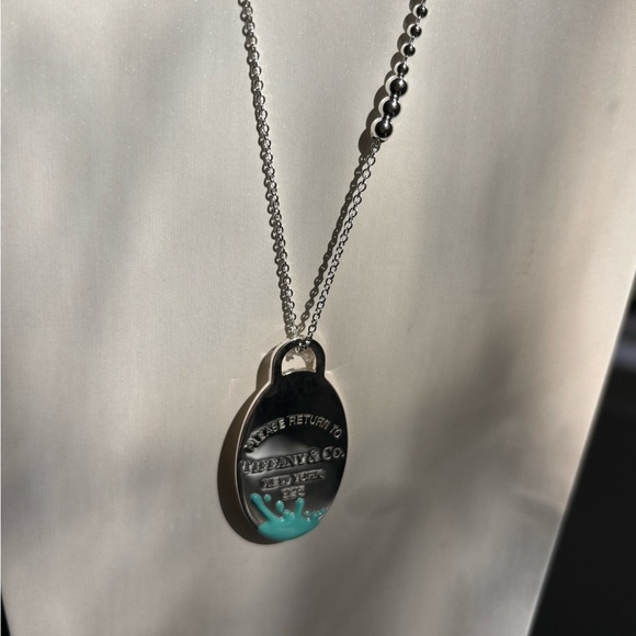 NWT Tiffany & Co. Blue Splash Oval Tag Mixed Bead Chain Necklace 36 Inches - Picture 9 of 11